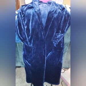 Men's Navy Blue 2X/3X Plush Bathrobe With Hood Extra Long Pockets & Tie